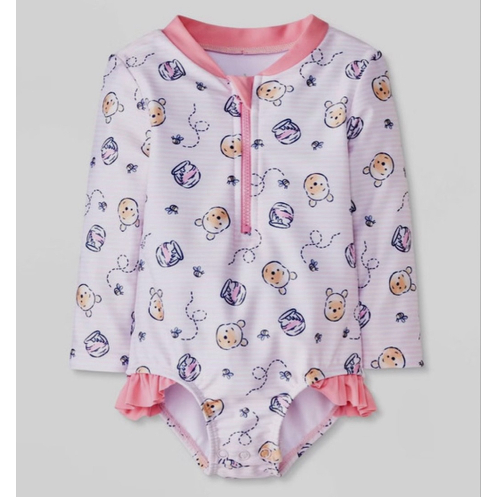 Baby Girls' Disney Winnie the Pooh Long Sleeve One Piece Rash Guard NWT Sz 6 mos